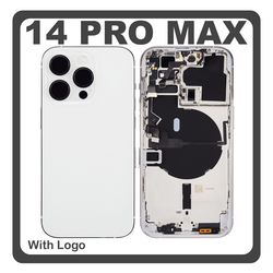 HQ OEM &Sigma;&upsilon;&mu;&beta;&alpha;&tau;ό &Mu;&epsilon; Apple iPhone 14 Pro Max, iPhone 14 ProMax (A2894, A2651), Rear Back Battery Cover Middle Frame- Housing &Pi;ί&sigma;&omega; &Kappa;ά&lambda;&upsilon;&mu;&mu;&alpha; &Kappa;&alpha;&pi;ά&kappa;&iota; &Pi;&lambda;ά&tau;&eta; &Mu;&pi;&alpha;&tau;&alpha;&rho;ί&alpha;&sigmaf; + Power Button + Volume Button Flex Cable + Sim Card Tray + Flashlight Flex + NFC Silver &Alpha;&sigma;&eta;&mu;ί (Premium A+)