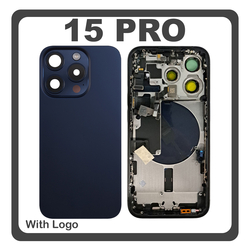 HQ OEM &Sigma;&upsilon;&mu;&beta;&alpha;&tau;ό &Mu;&epsilon; Apple iPhone 15 Pro, iPhone 15Pro (A2848, A3101) Rear Back Battery Cover Middle Frame- Housing &Pi;ί&sigma;&omega; &Kappa;ά&lambda;&upsilon;&mu;&mu;&alpha; &Kappa;&alpha;&pi;ά&kappa;&iota; &Pi;&lambda;ά&tau;&eta; &Mu;&pi;&alpha;&tau;&alpha;&rho;ί&alpha;&sigmaf; + Power Button + Volume Button Flex Cable + Sim Card Tray + Flashlight Flex + NFC Blue Titanium &Mu;&pi;&lambda;&epsilon; (Premium A+)