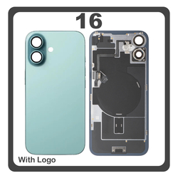 HQ OEM &Sigma;&upsilon;&mu;&beta;&alpha;&tau;ό &Mu;&epsilon; Apple iPhone 16, iPhone16 (A3287, A3081) Rear Back Battery Cover &Pi;ί&sigma;&omega; &Kappa;ά&lambda;&upsilon;&mu;&mu;&alpha; &Kappa;&alpha;&pi;ά&kappa;&iota; &Pi;&lambda;ά&tau;&eta; &Mu;&pi;&alpha;&tau;&alpha;&rho;ί&alpha;&sigmaf; + Middle Frame - Housing + Camera Lens &Tau;&zeta;&alpha;&mu;ά&kappa;&iota; &Kappa;ά&mu;&epsilon;&rho;&alpha;&sigmaf; + Magsafe + NFC + Flashlight Flex Teal &Tau;&iota;&rho;&kappa;&omicron;&upsilon;ά&zeta; (Premium A+)