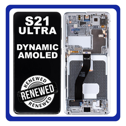 Γνήσια Original Samsung Galaxy S21 Ultra 5G G998 (SM-G998B, SM-G998B/DS) Dynamic AMOLED Οθόνη LCD Display Screen + Touch Screen DIgitizer Μηχανισμός Αφής + Frame Πλαίσιο NO CAMERA GH82-26035B GH82-26036B Phantom Silver Ασημί (Renewed)