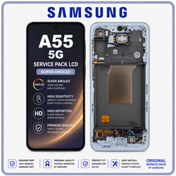 &Gamma;&nu;ή&sigma;&iota;&alpha; Original Samsung Galaxy A55 5G (SM-A556V, SM-A556B) Super AMOLED LCD Display Screen Assembly &Omicron;&theta;ό&nu;&eta; + Touch Screen Digitizer &Mu;&eta;&chi;&alpha;&nu;&iota;&sigma;&mu;ό&sigmaf; &Alpha;&phi;ή&sigmaf; + Frame Bezel &Pi;&lambda;&alpha;ί&sigma;&iota;&omicron; &Sigma;&alpha;&sigma;ί Ice Blue &Mu;&pi;&lambda;&epsilon; GH82-34305B (Service Pack By Samsung)