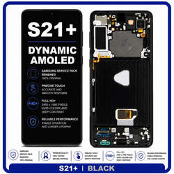 Original Samsung Galaxy S21 Plus 5G (G996B, G996B/DS) Dynamic AMOLED LCD Display Screen + Touch Screen Digitizer + Frame No Camera Black GH82-27268A (Renewed)