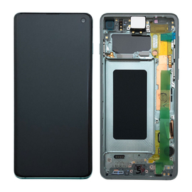 Γνήσια Original Samsung Galaxy S10 , SM-G973F G973 Οθόνη LCD Display Screen + Touch Screen DIgitizer Μηχανισμός Αφής + Frame Πλαίσιο Green GH82-18850E