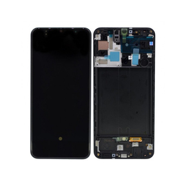 Γνήσια Original Samsung Galaxy A50 2019 (SM-A505F) Super AMOLED Οθόνη LCD Display Screen + Touch Screen DIgitizer Μηχανισμός Αφής + Frame Πλαίσιο GH82-19204A, GH82-19713A Black (Service Pack By Samsung)