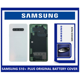 Γνήσιο Original Samsung Galaxy S10 Plus SM-G975F Rear Back Battery Cover Καπάκι Μπαταρίας + Camera Lens Τζαμάκι Κάμερας White (Service Pack By Samsung) GH82-18406F