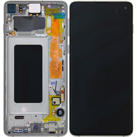 Γνήσια Original Samsung Galaxy S10 , SM-G973F G973 Οθόνη LCD Display Screen + Touch Screen DIgitizer Μηχανισμός Αφής + Frame Πλαίσιο White GH82-18850B