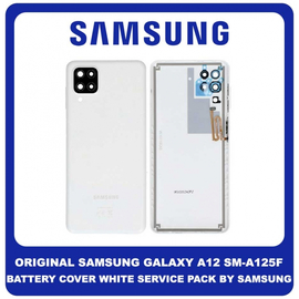 Original Γνήσιο Samsung Galaxy A12 A125 SM-A125F Rear Back Battery Cover White Πίσω Κάλυμμα Πλάτη Καπάκι Μπαταρίας Άσπρο + Camera Lens Τζαμάκι Κάμερας GH82-24487B (Service Pack By Samsung)