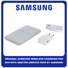 Original Γνήσιο Samsung Wireless Charging Pad Duo With Adapter Stand Ασύρματος Ταχυφορτιστής 9W + Φορτιστής 15W P4300TWE White Άσπρο (Service Pack By Samsung)