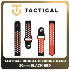 Original Γνήσιο Tactical 701 Double Silicone Band 20mm Smartwatch Bracelet Strap Λουράκι Ζώνη Σιλικόνης Για Ρολόι Black Red Μαύρο Κόκκινο