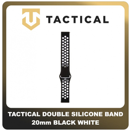 Original Γνήσιο Tactical 702 Double Silicone Band 20mm Smartwatch Bracelet Strap Λουράκι Ζώνη Σιλικόνης Για Ρολόι Black White Μαύρο Άσπρο