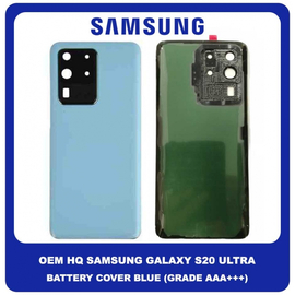 OEM HQ Samsung Galaxy S20 Ultra G988 (SM-G988B/DS) Rear Back Battery Cover Πίσω Κάλυμμα Καπάκι Μπαταρίας + Camera Lens Τζαμάκι Κάμερας Blue Μπλε (Grade AAA+++)
