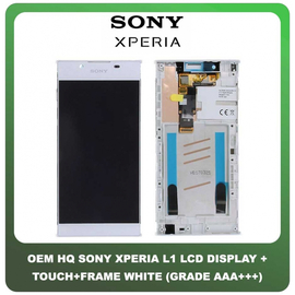 OEM HQ Sony Xperia L1 (G3311, G3312, G3313) IPS LCD Display Screen Assembly Οθόνη + Touch Screen Digitizer Μηχανισμός Αφής + Frame Bezel Πλαίσιο White Άσπρο (Premium A+)