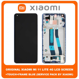 Γνήσιο Original Xiaomi Mi 11 Lite 4G (M2101K9AG), Mi 11 Lite 5G (M2101K9G), AMOLED LCD Display Assembly Screen Οθόνη + Touch Screen Digitizer Μηχανισμός Αφής + Frame Bezel Πλαίσιο Blue Μπλε 56000C0K9A00 (Service Pack By Xiaomi)