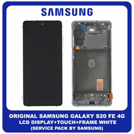 Original Γνήσιο Samsung Galaxy S20 FE 4G , S20FE, S20 FE 5G G780 4G, G781 5G (G780F, G780F/DSM,) Super AMOLED LCD Display Screen Assembly Οθόνη + Touch Screen Digitizer Μηχανισμός Αφής + Frame Bezel Πλαίσιο White Άσπρο GH82-24219B​ GH82-24220B (Service Pack By Samsung)