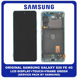 Original Γνήσιο Samsung Galaxy S20 FE 4G , S20FE, S20 FE 5G G780 4G, G781 5G (G780F, G780F/DSM,) Super AMOLED LCD Display Screen Assembly Οθόνη + Touch Screen Digitizer Μηχανισμός Αφής + Frame Bezel Πλαίσιο Mint Green Πράσινο​ GH82-24219D GH82-24220D (Service Pack By Samsung)