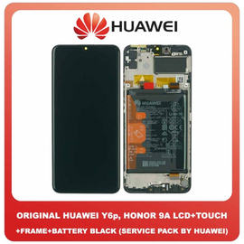 Original Γνήσιο Huawei Y6p (MED-LX9, MED-LX9N) Honor 9A , Honor9A (MOA-LX9N) IPS LCD Display Assembly Screen Οθόνη + Touch Screen Digitizer Μηχανισμός Αφής + Frame Bezel Πλαίσιο Σασί + Battery Μπαταρία Black Μαύρο 02353LKV (Service Pack By Huawei)