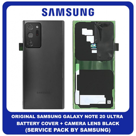 Original Γνήσιο Samsung Galaxy Note 20 Ultra N985 (N985F, N985F/DS) , Note20 Ultra 5G N986 (N986B, N986B/DS,N986U, N986U1, N986W, N9860, N986N) Rear Back Battery Cover Πίσω Κάλυμμα Καπάκι Μπαταρίας + Camera Lens Τζαμάκι Κάμερας Black Μαύρο GH82-23281A (Service Pack By Samsung)