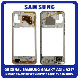 Original Γνήσιο Samsung Galaxy A21s A217 (A217F, A217F/DS, A217F/DSN, A217M, A217M/DS, A217N) Front Housing Lcd Middle Frame Bezel Plate Μεσαίο Πλαίσιο Silver Ασημί GH97-24663E (Service Pack By Samsung)