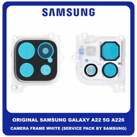 Original Γνήσιο Samsung Galaxy A22 5G A226 (SM-A226B, SM-A226B/DS, SM-A226B/DSN) Deco Frame For Rear Back Camera Lens Διακοσμητικό Πλαίσιο Για Πίσω Τζαμάκι Κάμερας White Άσπρο GH81-20707A (Service Pack By Samsung)