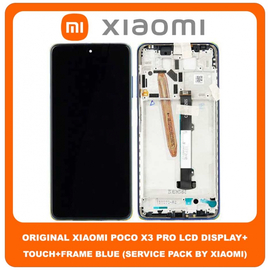 Original Γνήσιο Xiaomi Poco X3 Pro, (M2102J20SG, M2102J20SI), Poco X3 (MZB07Z0IN, MZB07Z1IN), IPS LCD Display Assembly Screen Οθόνη + Touch Screen Digitizer Μηχανισμός Αφής + Frame Bezel Πλαίσιο Σασί Blue Μπλε 560003J20S00 (Service Pack By Xiaomi)