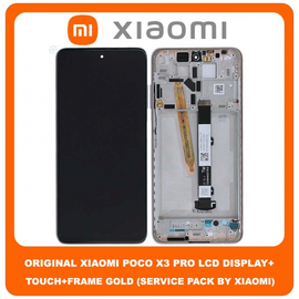 Original Γνήσιο Xiaomi Poco X3 Pro (M2102J20SG, M2102J20SI), Poco X3 (MZB07Z0IN, MZB07Z1IN) IPS LCD Display Assembly Screen Οθόνη + Touch Screen Digitizer Μηχανισμός Αφής + Frame Bezel Πλαίσιο Σασί Gold 560004J20S00 (Service Pack By Xiaomi)