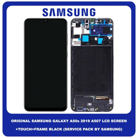 Original Γνήσιο Samsung Galaxy Galaxy A50s 2019 A507 (A507F, A507FN, A5070) Super AMOLED LCD Display Screen Assembly Οθόνη + Touch Screen Digitizer Μηχανισμός Αφής + Frame Bezel Πλαίσιο Σασί Black GH82-21193A (Service Pack By Samsung)