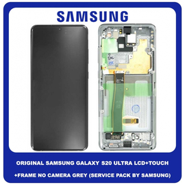 Γνήσια Original Samsung Galaxy S20 Ultra , SM-G988 G988 Dynamic AMOLED Οθόνη LCD Display Screen + Touch Screen DIgitizer Μηχανισμός Αφής + Frame Πλαίσιο NO CAMERA GH82-26032B GH82-26033B Cosmic Gray (Service Pack)