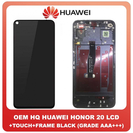 OEM HQ Huawei Honor 20 Honor20 (YAL-L21, YAL-AL00, YAL-TL00), Nova 5T (YAL-L61), IPS Lcd Display Assembly Screen Οθόνη + Touch Digitizer Μηχανισμός Αφής + Πλαίσιο Σασί Frame Bezel Μαύρο Black (Grade AAA+++)