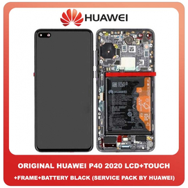 Original Γνήσια Huawei P40 2020 (ANA-AN00, ANA-TN00, ANA-NX9, ANA-LX4) OLED LCD Display Assembly Screen Οθόνη + Touch Digitizer Μηχανισμός Αφής + Πλαίσιο Σασί Frame Bezel + Battery Μπαταρία Black Μαύρο 02353MFA (Service Pack By Huawei)