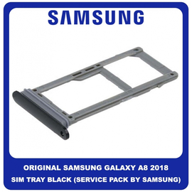 Original Γνήσιο Samsung Galaxy A8 2018 A530 (A530F, A530F/DS) A8+ A8 Plus 2018 A730 (A730F) SIM Tray + Micro SD Tray Βάση Θήκη Κάρτας Black Μαύρο GH98-42519A (Service Pack By Samsung)