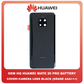 OEM HQ Huawei Mate 20 Pro , Mate20 Pro (LYA-L09, LYA-L29, LYA-AL00, LYA-AL10, LYA-TL00, LYA-L0C) Rear Back Battery Cover Πίσω Κάλυμμα Πλάτη Καπάκι Μπαταρίας + Camera Lens Τζαμάκι Κάμερας Black Μαύρο (Grade AAA+++)