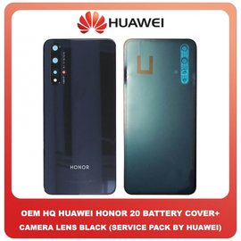 OEM HQ Huawei Honor 20 Honor20 (YAL-L21, YAL-AL00, YAL-TL00) Rear Back Battery Cover Πίσω Καπάκι Κάλυμμα Πλάτη Μπαταρίας + Camera Lens Τζαμάκι Κάμερας Black Μαύρο (Grade AAA+++)