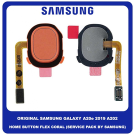 Γνήσιο Original Samsung Galaxy A20e 2019 A202 (SM-A202F, SM-A202K, SM-A202F/DS) Κεντρικό Κουμπί Πλήκτρο Home Button + Flex Cable Coral Κοραλί GH96-12565D (Service Pack By Samsung)