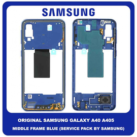 Original Γνήσιο Samsung Galaxy A40 A405 (SM-A405F, SM-A405FN, SM-A405FM, SM-A405S, SM-A405FN/DS, SM-A405F/DS, SM-A405FM/DS) Front Housing Lcd Middle Frame Bezel Plate Μεσαίο Πλαίσιο Blue Μπλε GH97-22974C (Service Pack By Samsung)