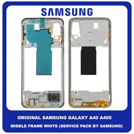 Original Γνήσιο Samsung Galaxy A40 A405 (SM-A405F, SM-A405FN, SM-A405FM, SM-A405S, SM-A405FN/DS, SM-A405F/DS, SM-A405FM/DS) Front Housing Lcd Middle Frame Bezel Plate Μεσαίο Πλαίσιο White Άσπρο GH97-22974B (Service Pack By Samsung)