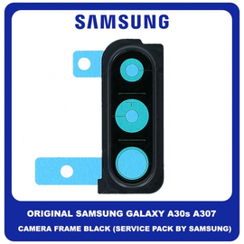 Original Γνήσιο Samsung Galaxy A30s A307 (SM-A307F, SM-A307FN, SM-A307G, SM-A307GN, SM-A307GT, SM-A307F/DS, SM-A307FN/DS, SM-A307G/DS, SM-A307GN/DS, SM-A307GT/DS) Deco Frame For Rear Back Camera Lens Διακοσμητικό Πλαίσιο Για Πίσω Τζαμάκι Κάμερας Black Μαύρο GH98-44768A (Service Pack By Samsung)