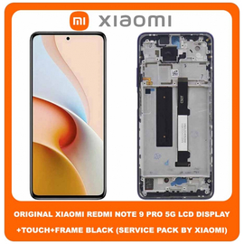 Γνήσιο Original Xiaomi Redmi Note 9 Pro 5G , Note9 Pro 5G (M2007J17C) IPS LCD Display Assembly Screen Οθόνη + Touch Screen Digitizer Μηχανισμός Αφής + Frame Bezel Πλαίσιο Σασί Black Μαύρο (Service Pack By Xiaomi)