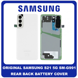 Γνήσιο Original Samsung Galaxy S21 5G 2021 G991 (G991B, G991B/DS) Rear Back Battery Cover Πίσω Κάλυμμα Καπάκι Πλάτη Μπαταρίας Phantom White Άσπρο GH82-24519C (Service Pack By Samsung)
