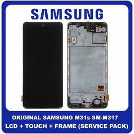 Original Γνήσιο Samsung Galaxy M31s (SM-M317  M317F/DS, M317F) Super Amoled LCD Display Screen Assembly Οθόνη + Touch Digitizer Μηχανισμός Αφής + Frame Bezel Πλαίσιο Σασί Black Μαύρο GH82-24114A (Service Pack By Samsung)