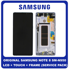 Γνήσια Original Samsung Galaxy Note 8 2017 (SM-N950F, SM-N950U) Super Amoled LCD Display Screen Οθόνη + Touch Screen Digitizer Μηχανισμός Αφής+ Frame Bezel Πλαίσιο Violet Gray Μώβ Γκρι GH97-21065C (Service Pack By Samsung)