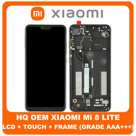 HQ OEM Xiaomi Mi8 Lite, MI 8 Lite, (M1808D2TG) LCD Display Screen Οθόνη + Touch Screen Digitizer Μηχανισμός Αφής + Frame Πλαίσιο Black (Grade AAA+++)