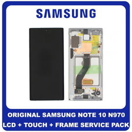 Γνήσια Original Samsung Galaxy Note 10 (SM-N970F N970) Οθόνη LCD Display Screen + Touch Screen DIgitizer Μηχανισμός Αφής + Frame Πλαίσιο White GH82-20818B GH82-20817B (Service Pack By Samsung)