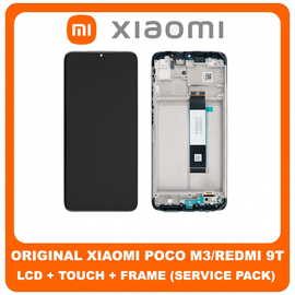 Γνήσιο Original Xiaomi Poco M3 (M2010J19CG), Redmi 9T , Redmi9T (J19S, M2010J19SG, M2010J19SY) LCD Display Screen Οθόνη + Touch Screen DIgitizer Μηχανισμός Αφής + Frame Bezel Πλαίσιο Front Cover Μπροστινό Κάλυμμα Black Μαύρο 560002J19C00, 560001J19S0 560001J19S00​ (Service Pack By Xiaomi)