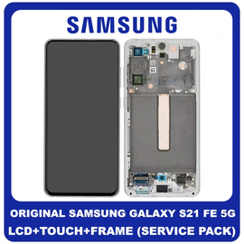 Γνήσιο Original Samsung Galaxy S21 FE 5G 2021 (SM-G990B, SM-G990B/DS) Dynamic AMOLED LCD Display Screen Assembly Οθόνη + Touch Screen Digitizer Μηχανισμός Αφής + Frame Bezel Πλαίσιο Σασί White Άσπρο GH82-26414B (Service Pack By Samsung)