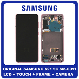 Γνήσιο Original Samsung Galaxy S21 5G 2021 (SM-G991B, SM-G991B/DS) Dynamic AMOLED LCD Display Screen Assembly Οθόνη + Touch Screen Digitizer Μηχανισμός Αφής + Frame Bezel Πλαίσιο Σασί +Front Camera Phanton Pink Ροζ GH82-24544D (Service Pack By Samsung)