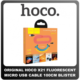 Γνήσια Original Hoco Fluorescent X21 Plus Micro USB Fast Charging Cable Καλώδιο 100cm Blue Μπλε Blister (Blister Pack By Hoco)