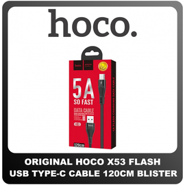 Γνήσια Original Hoco U53 Flash USB Type-C Super Fast Charging Cable Καλώδιο 120cm Black Μαύρο Blister (Blister Pack By Hoco)