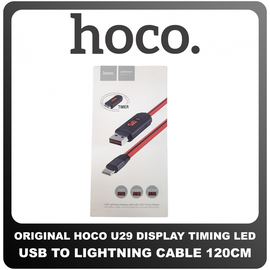 Γνήσια Original Hoco Display Timing LED U29 USB To Lightning Fast Charging Cable Καλώδιο 120cm Red Κόκκινο Blister (Blister Pack By Hoco)