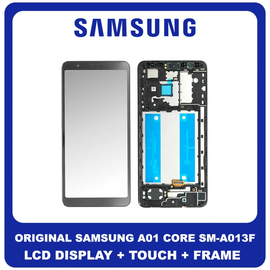 Γνήσια Original Samsung Galaxy A01 Core 2020 A013 (A013F, A013F/DS) PLS IPS LCD Display Screen Assembly Οθόνη + Touch Screen Digitizer Μηχανισμός Αφής + Frame Bezel Πλαίσιο Σασί Black Μαύρο GH82-23392A GH82-23561A (Service Pack By Samsung)