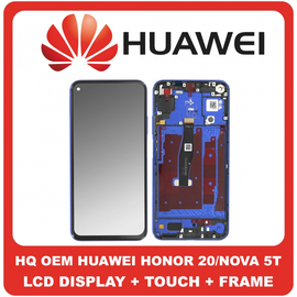 HQ OEM Συμβατό Για Huawei Honor 20 (YAL-L21, YAL-AL00), Nova 5T (YAL-L21, YAL-L61), IPS LCD Display Assembly Screen Οθόνη + Touch Digitizer Μηχανισμός Αφής + Πλαίσιο Σασί Frame Bezel Blue Μπλε (Grade AAA+++)